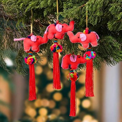 Alternate image for Red-Orange 4-Piece Cotton Blend Elephant Ornament Set Flaming Parade