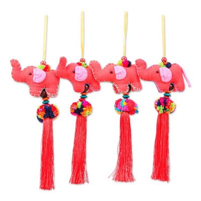 Alternate image for Red-Orange 4-Piece Cotton Blend Elephant Ornament Set Flaming Parade