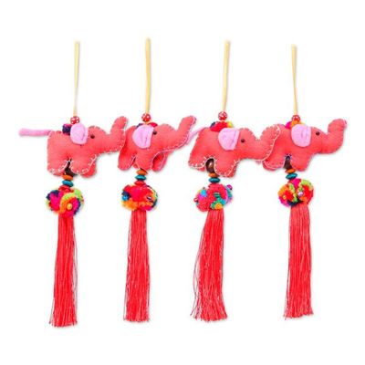 Alternate image for Red-Orange 4-Piece Cotton Blend Elephant Ornament Set Flaming Parade