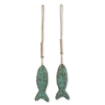 Alternate image for Buddhism Fish Ornament Handmade Recycled Paper Pair Happiness Fish