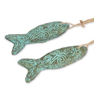 Alternate image for Buddhism Fish Ornament Handmade Recycled Paper Pair Happiness Fish
