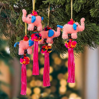 Alternate image for 4-Piece Cotton Blend Elephant Ornament Set in Old Rose Hues Rose Parade