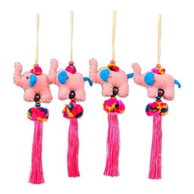 Alternate image for 4-Piece Cotton Blend Elephant Ornament Set in Old Rose Hues Rose Parade