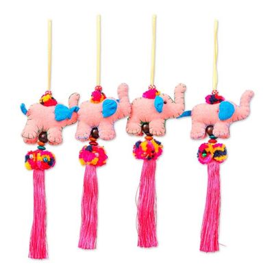 Alternate image for 4-Piece Cotton Blend Elephant Ornament Set in Old Rose Hues Rose Parade