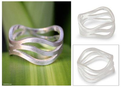 Alternate image for Modern Sterling Silver Band Ring from Thailand Ping River Flows