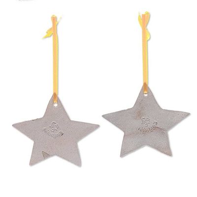 Alternate image for 2 Elephant Star-Themed Celadon Ceramic Christmas Ornaments Lucky Elephant Stars
