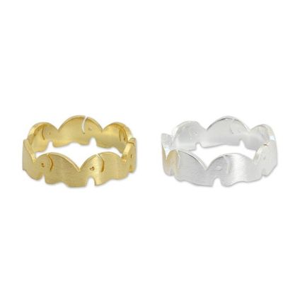 Alternate image for Gold Plated and Sterling Silver Band Rings Pair Romantic Elephants