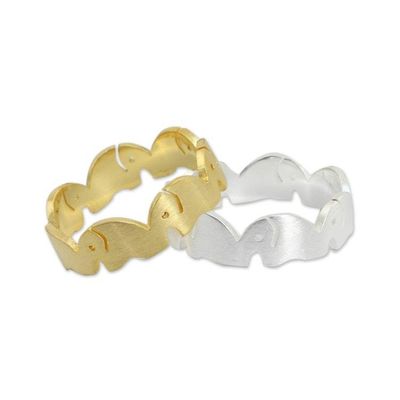 Alternate image for Gold Plated and Sterling Silver Band Rings Pair Romantic Elephants