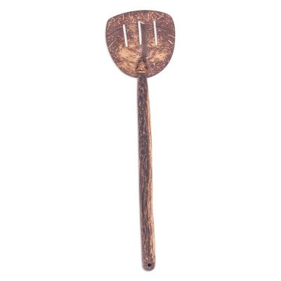 Alternate image for Handmade Coconut Shell and Wood Slotted Spatula with Lines Cooking Lines