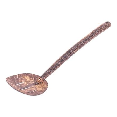 Alternate image for Handmade Coconut Shell and Wood Slotted Spatula with Lines Cooking Lines