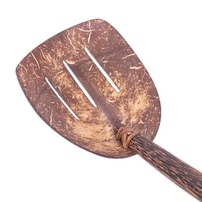 Alternate image for Handmade Coconut Shell and Wood Slotted Spatula with Lines Cooking Lines