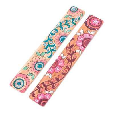 Alternate image for Spring-Themed Pink and Green 2-Piece Wooden Bookmark Set Primaveral Tales