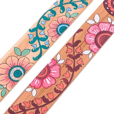 Alternate image for Spring-Themed Pink and Green 2-Piece Wooden Bookmark Set Primaveral Tales