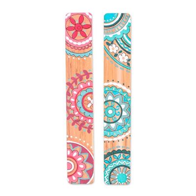 Primary image for Mandala-Inspired 2-Piece Pink and Green Wood Bookmark Set Bohemian Stories