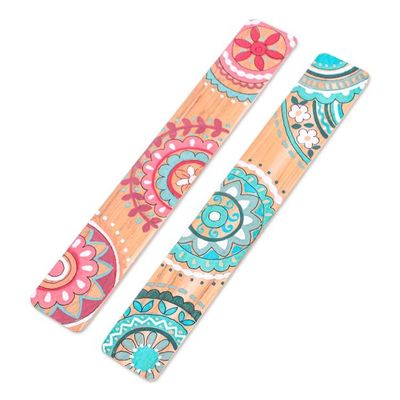 Alternate image for Mandala-Inspired 2-Piece Pink and Green Wood Bookmark Set Bohemian Stories
