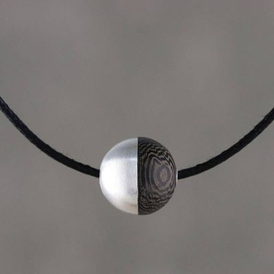 Alternate image for Sterling Silver and Wood Pendant Necklace from Thailand Elegant Half