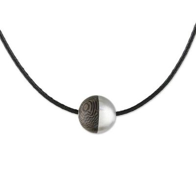 Alternate image for Sterling Silver and Wood Pendant Necklace from Thailand Elegant Half