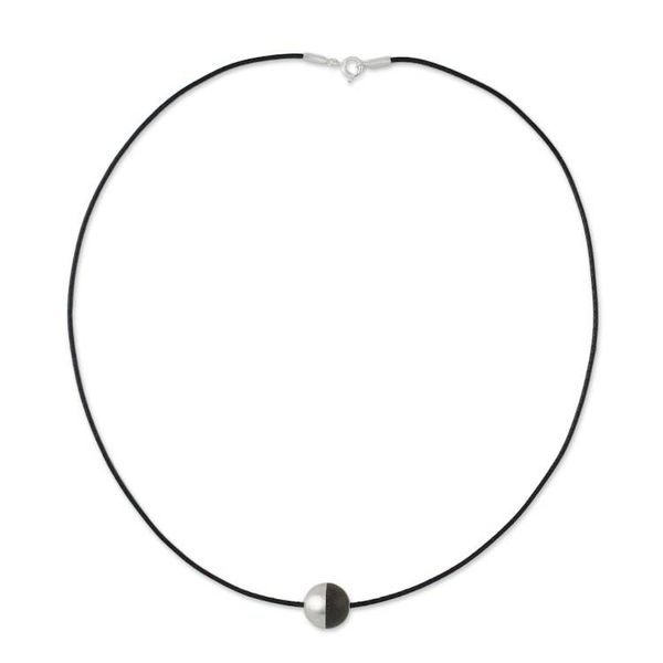 Alternate image for Sterling Silver and Wood Pendant Necklace from Thailand Elegant Half