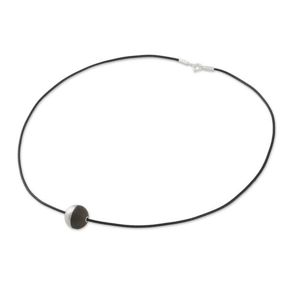 Alternate image for Sterling Silver and Wood Pendant Necklace from Thailand Elegant Half