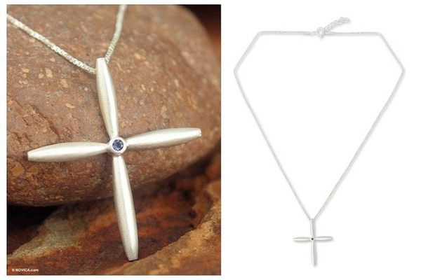 Alternate image for Modern Sterling Silver and Iolite Pendant Necklace Visionary