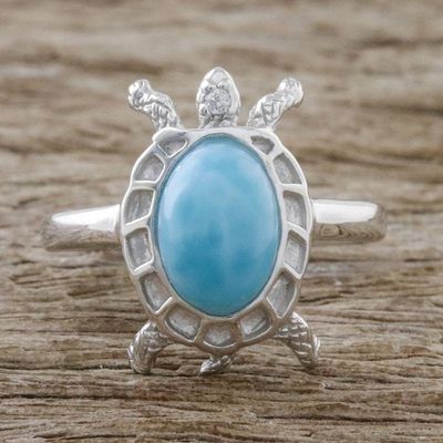 Primary image for Larimar and Textured Sterling Silver Turtle Cocktail Ring Seaside Turtle