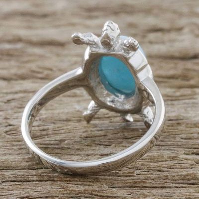 Alternate image for Larimar and Textured Sterling Silver Turtle Cocktail Ring Seaside Turtle