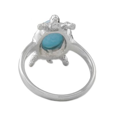 Alternate image for Larimar and Textured Sterling Silver Turtle Cocktail Ring Seaside Turtle