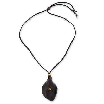 Alternate image for Mens Black Leather Tigers Eye Pendant Necklace Thai Cowboy in Black