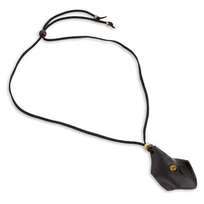 Alternate image for Mens Black Leather Tigers Eye Pendant Necklace Thai Cowboy in Black