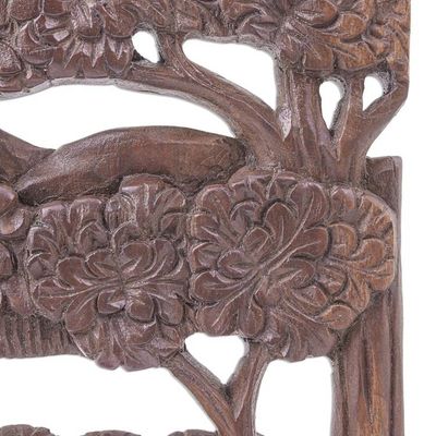 Alternate image for Hand Made Teak Wood Elephant Relief Panel Joyful Family