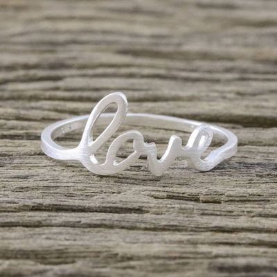 Alternate image for Love-Themed Sterling Silver Band Ring from Thailand Gleaming Love