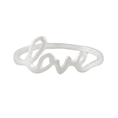 Alternate image for Love-Themed Sterling Silver Band Ring from Thailand Gleaming Love