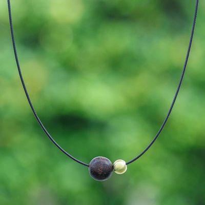 Alternate image for 18k Gold-Accented Wood Pendant Necklace from Thailand Contrasting Spheres