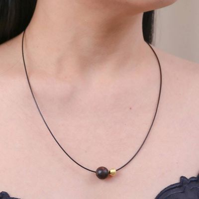 Alternate image for 18k Gold-Accented Wood Pendant Necklace from Thailand Contrasting Spheres