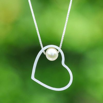 Alternate image for Minimalist Heart-Themed Silver and Cultured Pearl Necklace Secrets of the Heart
