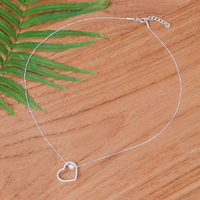 Alternate image for Minimalist Heart-Themed Silver and Cultured Pearl Necklace Secrets of the Heart