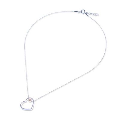 Alternate image for Minimalist Heart-Themed Silver and Cultured Pearl Necklace Secrets of the Heart