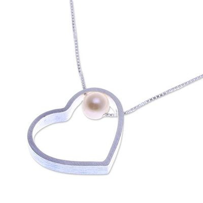 Alternate image for Minimalist Heart-Themed Silver and Cultured Pearl Necklace Secrets of the Heart