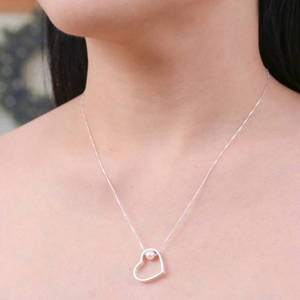 Alternate image for Minimalist Heart-Themed Silver and Cultured Pearl Necklace Secrets of the Heart