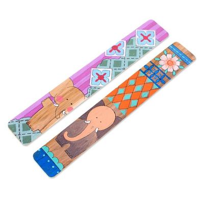 Alternate image for Folk-Art-Inspired 2-Piece Painted Wood Elephant Bookmark Set Thai Adventures