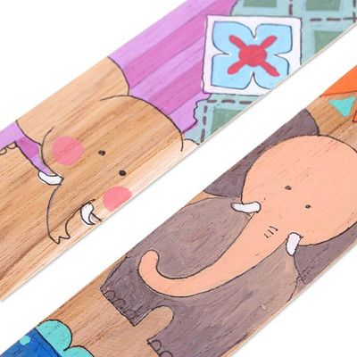 Alternate image for Folk-Art-Inspired 2-Piece Painted Wood Elephant Bookmark Set Thai Adventures