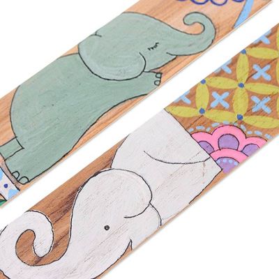 Alternate image for Whimsical Elephant-Themed 2-Piece Painted Wood Bookmark Set Reading Trunks