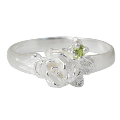 Alternate image for Artisan Crafted Peridot Floral Ring from Thailand Chiang Rai Camellia