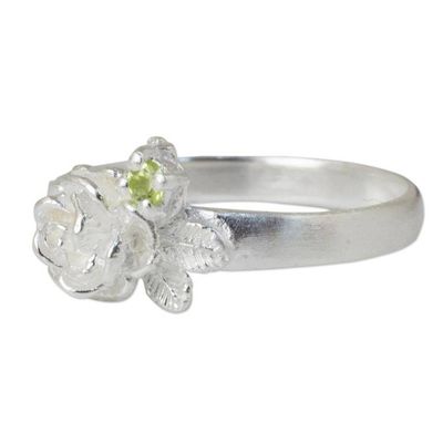 Alternate image for Artisan Crafted Peridot Floral Ring from Thailand Chiang Rai Camellia