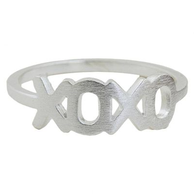 Alternate image for Thai Artisan Crafted Band Ring in Brushed Sterling Silver Hugs and Kisses