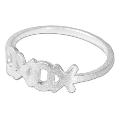 Alternate image for Thai Artisan Crafted Band Ring in Brushed Sterling Silver Hugs and Kisses