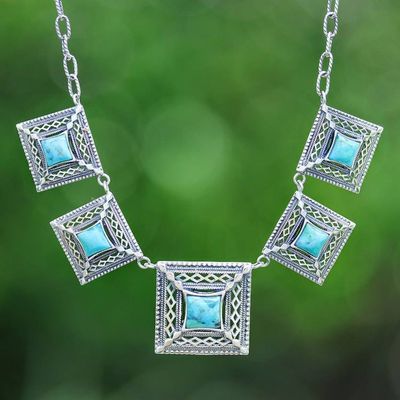 Primary image for Reconstituted Turquoise Link Necklace with Square Pendants Serene Majesty