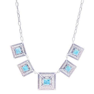 Alternate image for Reconstituted Turquoise Link Necklace with Square Pendants Serene Majesty