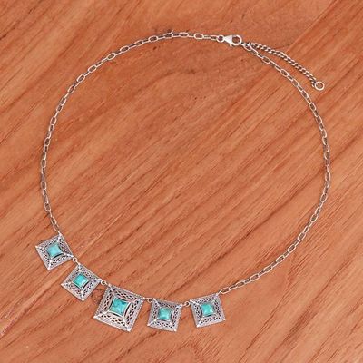Alternate image for Reconstituted Turquoise Link Necklace with Square Pendants Serene Majesty