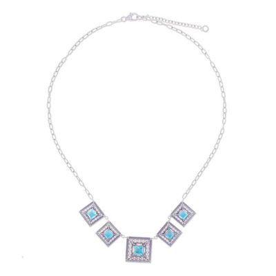 Alternate image for Reconstituted Turquoise Link Necklace with Square Pendants Serene Majesty